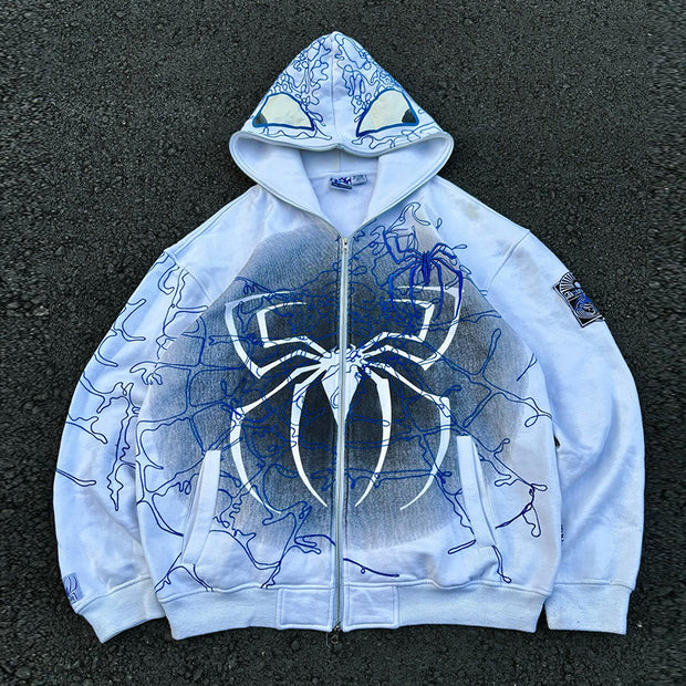 Casual Retro Spider Graffiti Zip-Up Hoodie