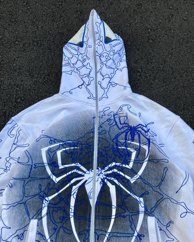 Casual Retro Spider Graffiti Zip-Up Hoodie