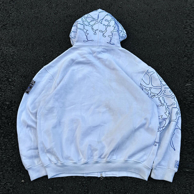 Casual Retro Spider Graffiti Zip-Up Hoodie
