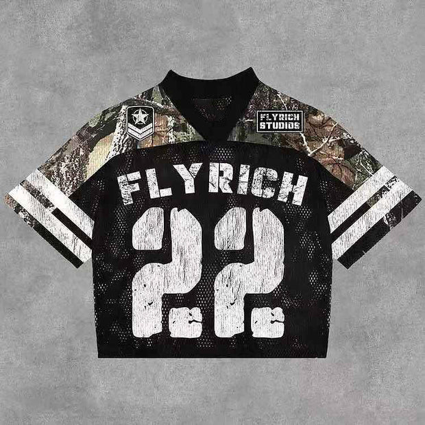 Camouflage Hunter Casual Street Retro Stitching Mesh Jersey
