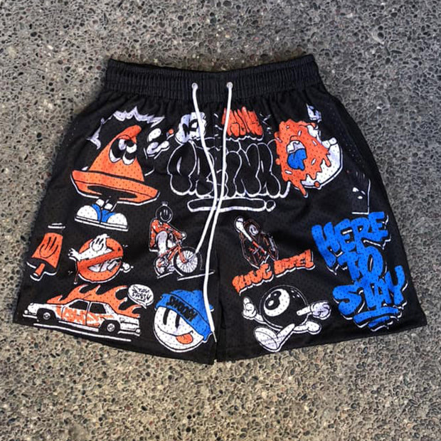 Hip-Hop Street Graffiti Skateboard Mesh Shorts