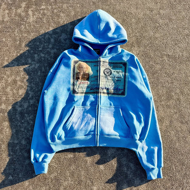 Personalized ID print zip-up hoodie