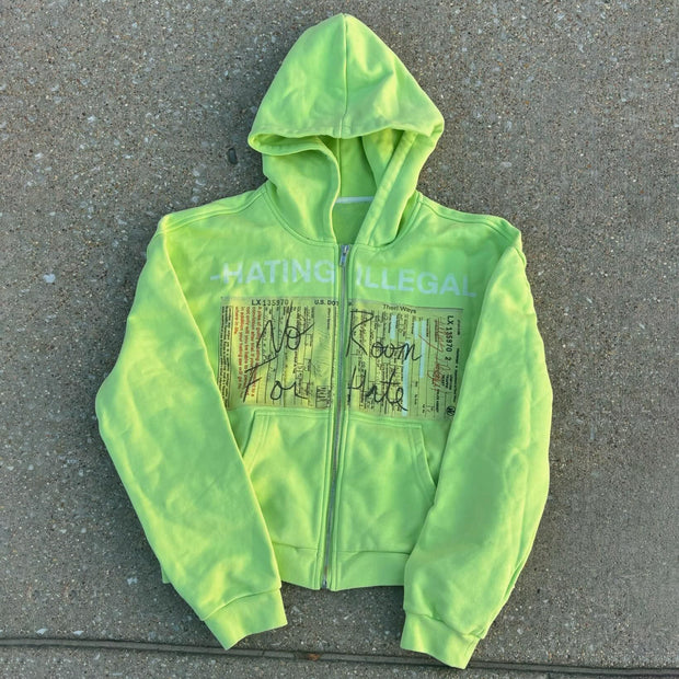 Hating Illegal Print Long Sleeve Zipper Hoodies