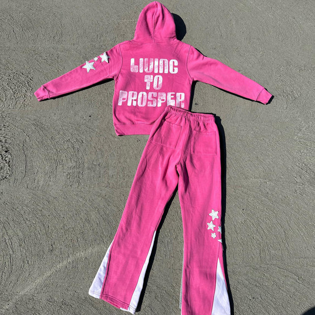 Retro personality contrasting pattern hoodie set