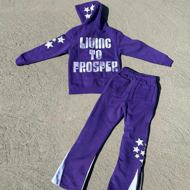 Retro personality contrasting pattern hoodie set