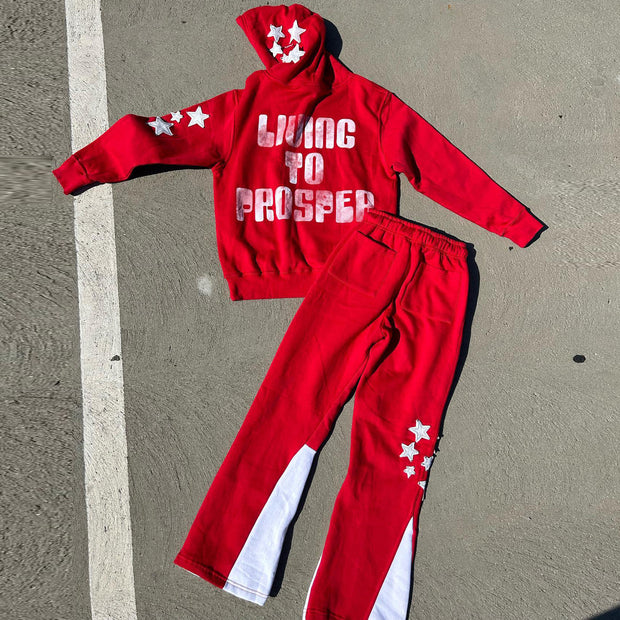 Retro personality contrasting pattern hoodie set