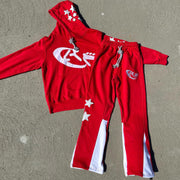 Retro personality contrasting pattern hoodie set