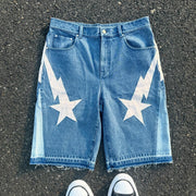 Lucky Casual Street Retro Stitching Short Denim
