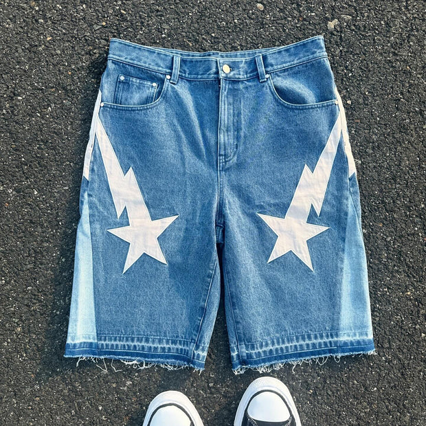 Lucky Casual Street Retro Stitching Short Denim