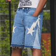 Lucky Casual Street Retro Stitching Short Denim