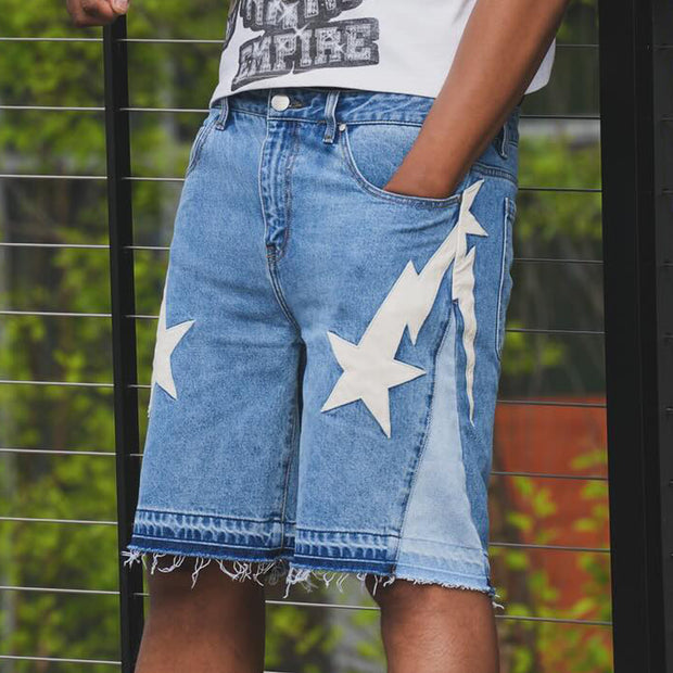 Lucky Casual Street Retro Stitching Short Denim