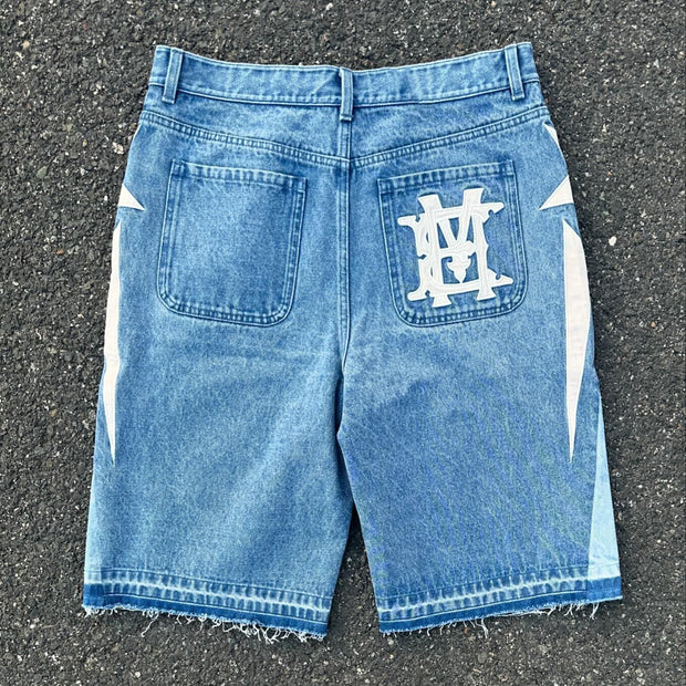 Lucky Casual Street Retro Stitching Short Denim