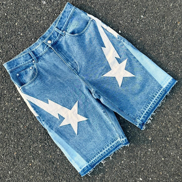 Lucky Casual Street Retro Stitching Short Denim