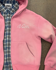 Personalized street style fake two-piece plaid zip-up hoodie