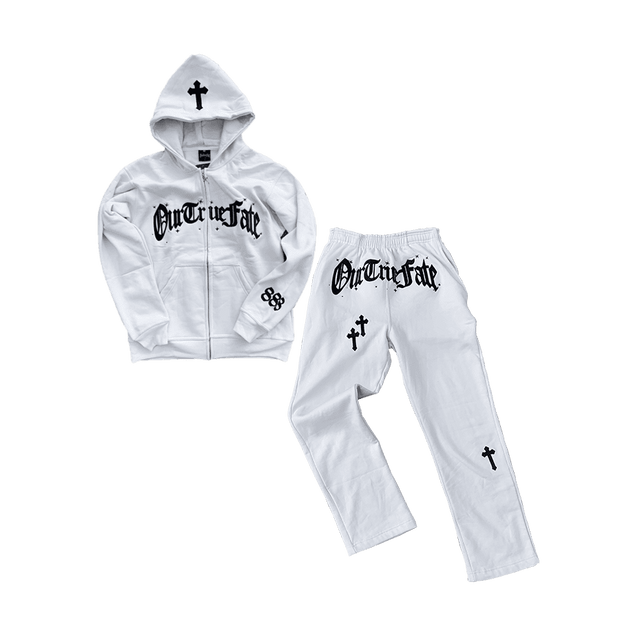 Stylish Retro Cross Zip Hoodie Tracksuit