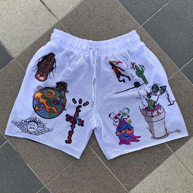 Hip-hop graffiti casual street retro skateboard mesh shorts