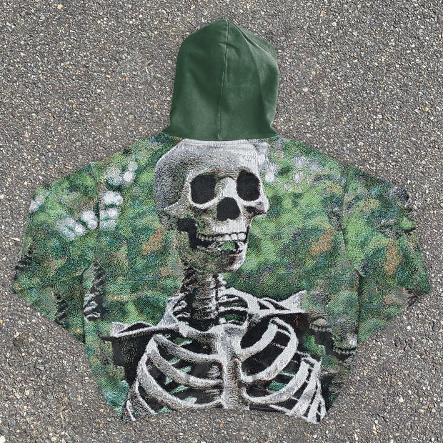 Skull Print Retro Casual Long Sleeve Hoodie