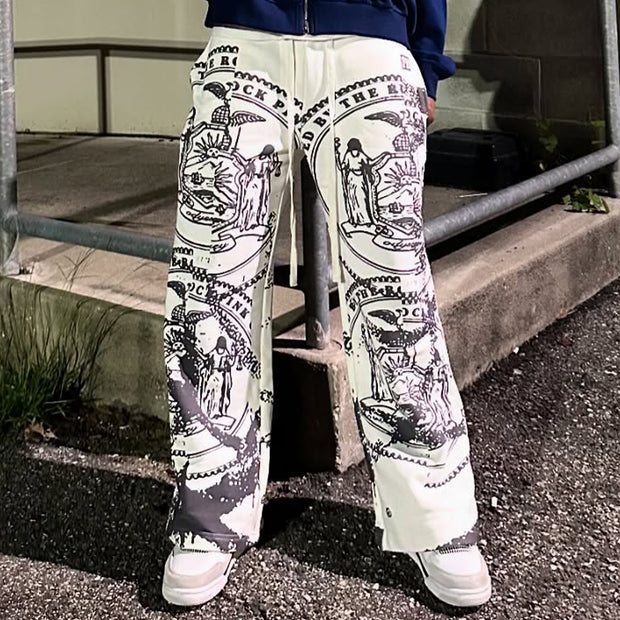 Renaissance casual street style wide-leg sweat pants