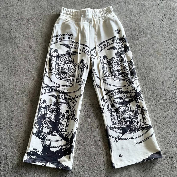 Renaissance casual street style wide-leg sweat pants