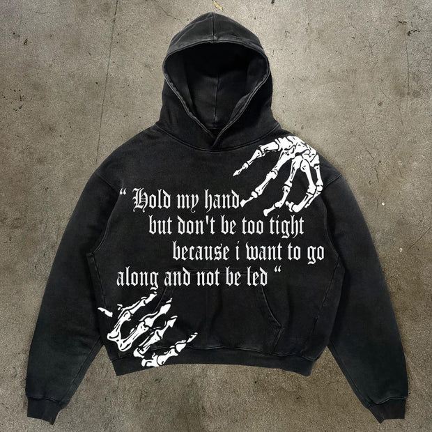Hands & Letter Print Long Sleeve Hoodies