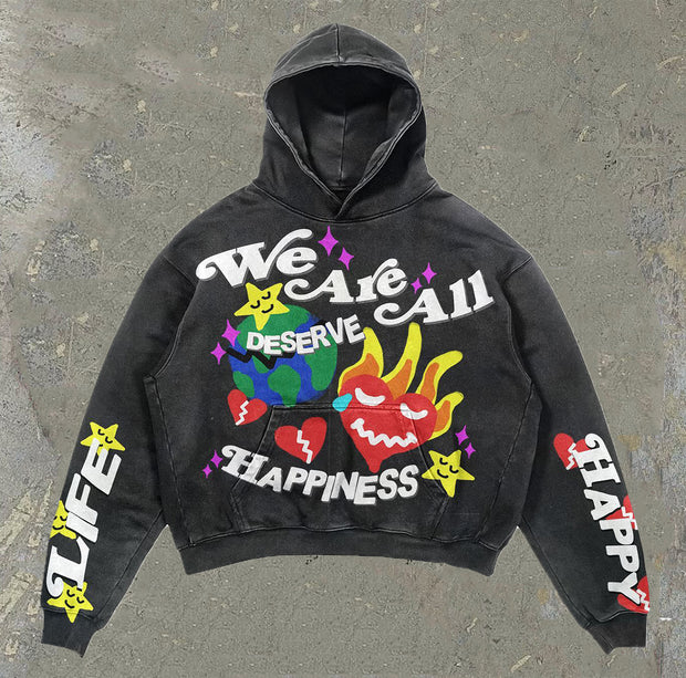 I'm Happy Printed Casual Street Hoodie