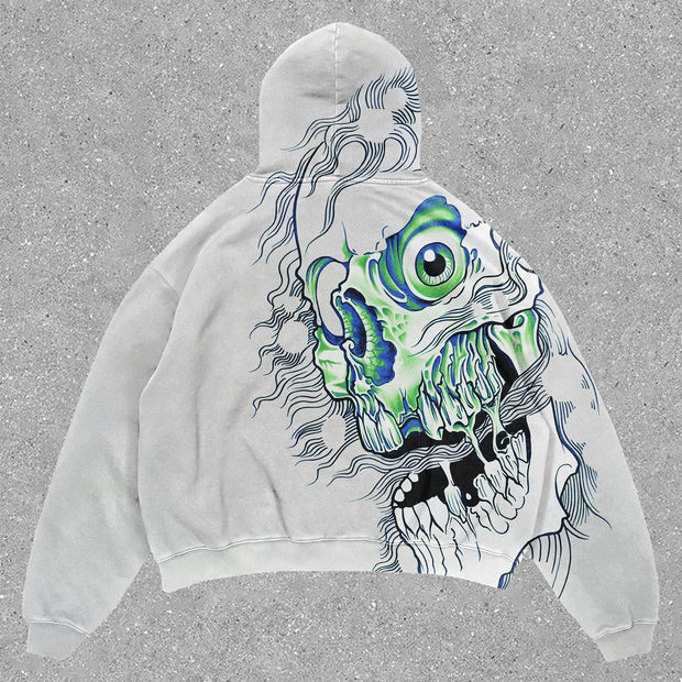 Retro Skull Long Sleeve Loose Hoodie