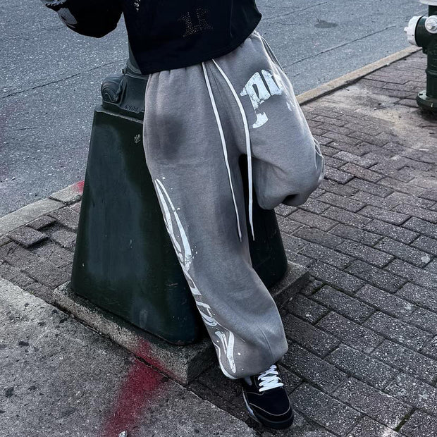 Hip-hop retro graffiti street wide-leg sweat pants