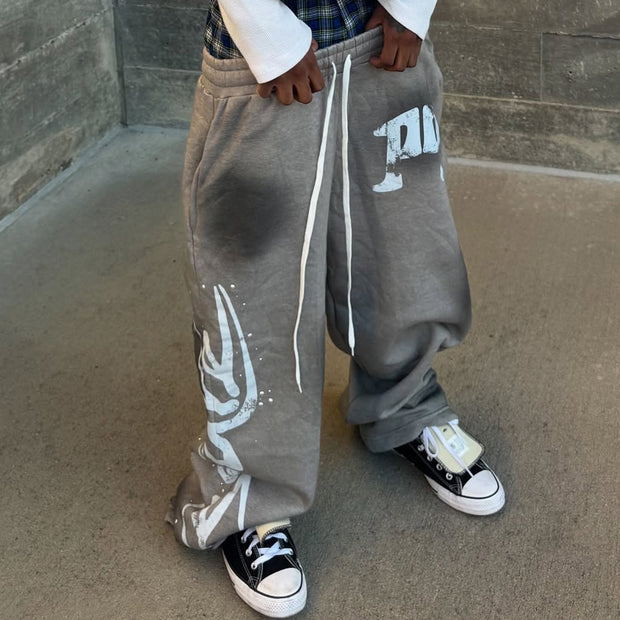 Hip-hop retro graffiti street wide-leg sweat pants