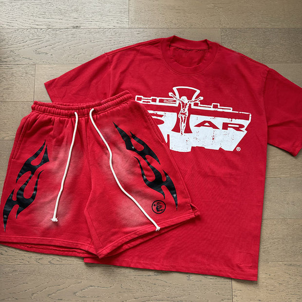 Cross Jesus casual street T-shirt shorts two-piece set