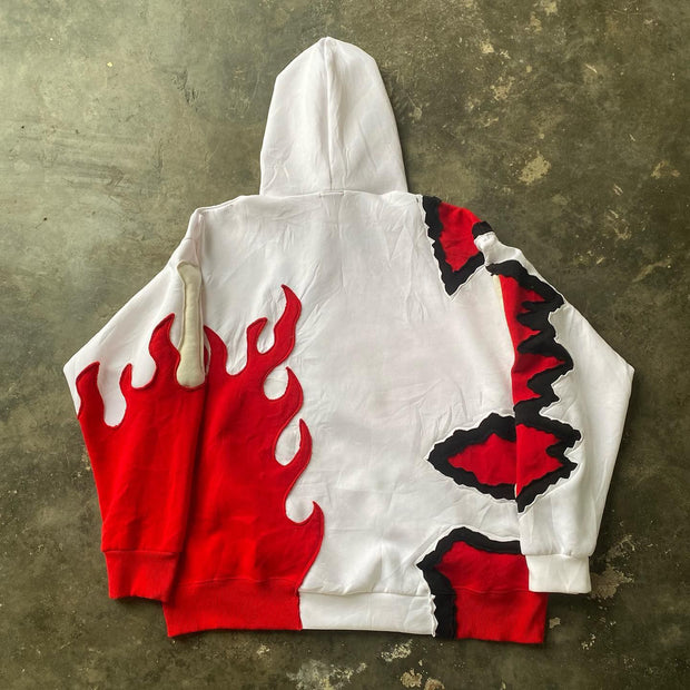 Rib & Flame Print Long Sleeve Hoodies