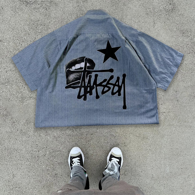 Retro casual print short sleeve shirt