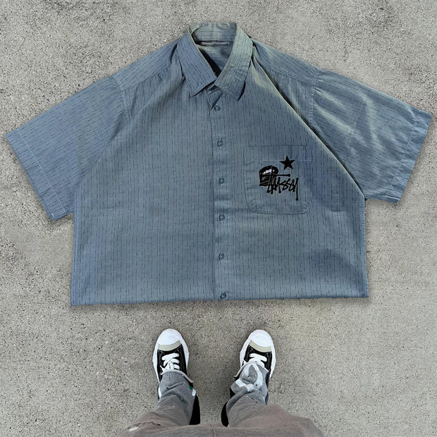 Retro casual print short sleeve shirt