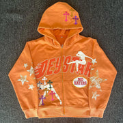 Stylish Retro Zip Print Graphic Hoodie