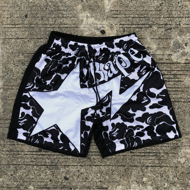 Camouflage Star Print Mesh Shorts
