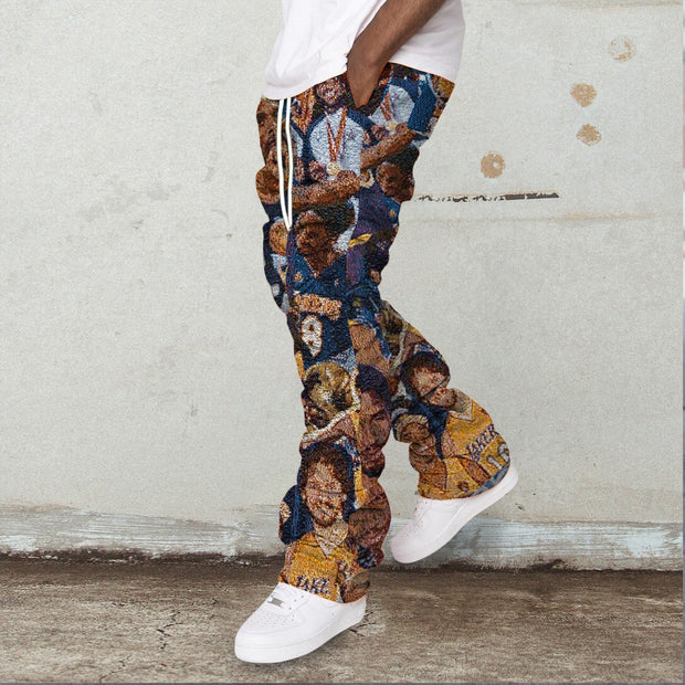 Sports Pattern Casual Retro Pile Pants Trousers