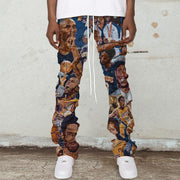 Sports Pattern Casual Retro Pile Pants Trousers