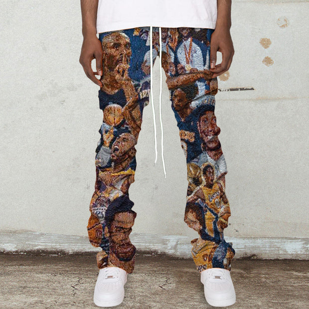 Sports Pattern Casual Retro Pile Pants Trousers