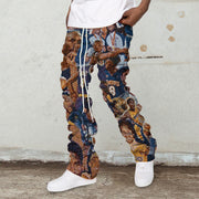Sports Pattern Casual Retro Pile Pants Trousers