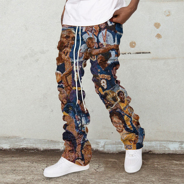 Sports Pattern Casual Retro Pile Pants Trousers