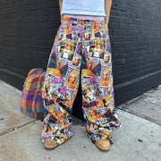 Fashion personality street style printed wide-leg trousers