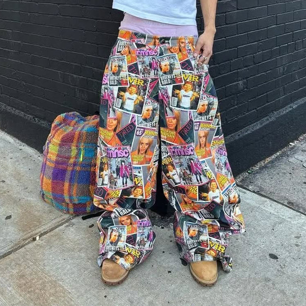 Fashion personality street style printed wide-leg trousers