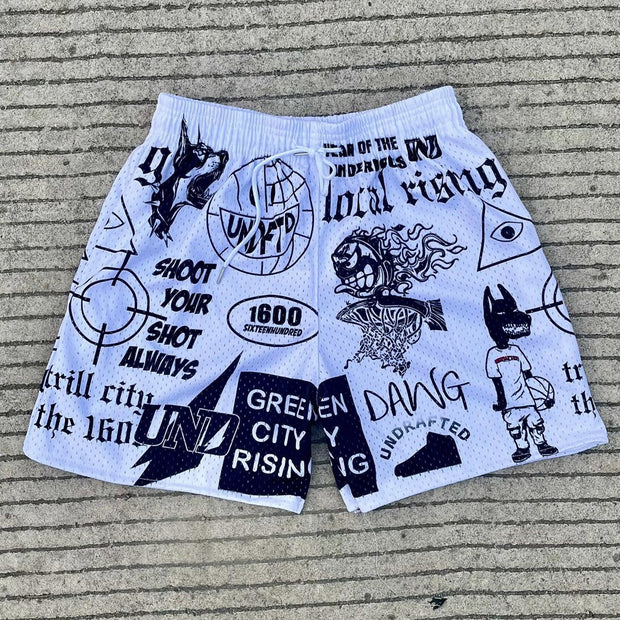Hip-hop graffiti casual street retro mesh shorts