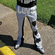 Love Heart Print Pocket Flared Trousers