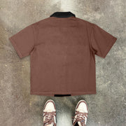 Retro casual contrast lapel shirt