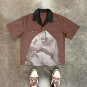 Retro casual contrast lapel shirt
