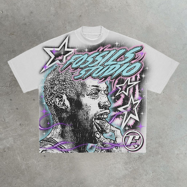 Casual street Sports printed cotton T-shirt