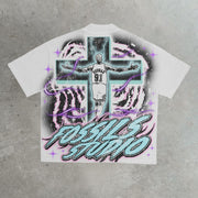 Casual street Sports printed cotton T-shirt