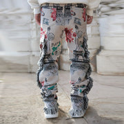 Tassel tapestry butterfly print street pants