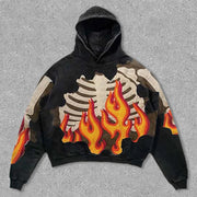 flame skeleton print hoodie