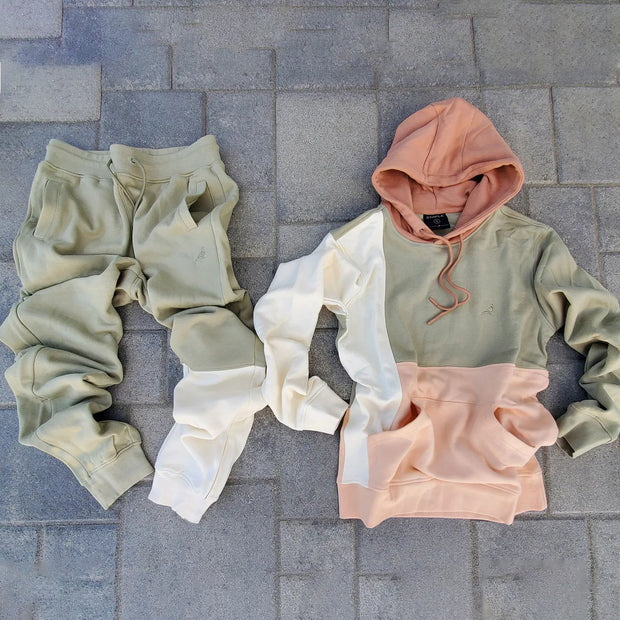 Stylish color block casual hoodie set